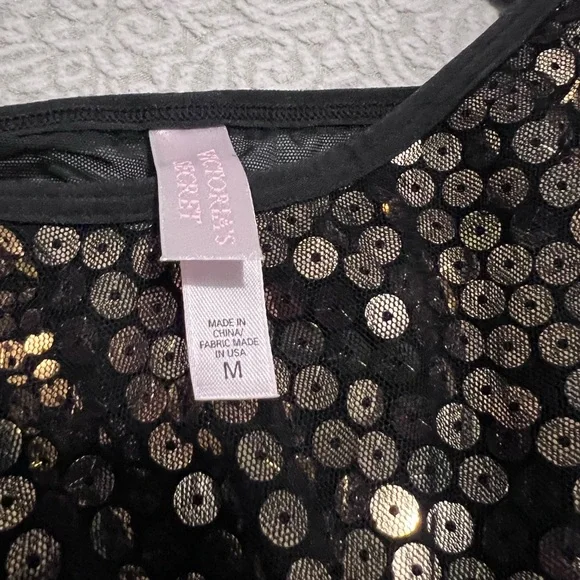 Victoria’s Secret Black Sheer Babydoll Nightgown with Gold Sequin Accent Y2K - Picture 5 of 11